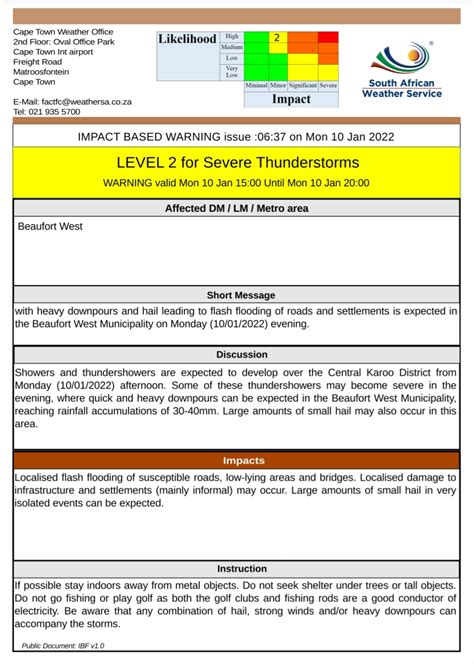 10 January 2022 Impact Based Warning Severe Thunderstorms Garden