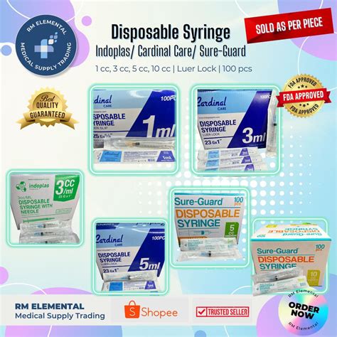 Disposable Syringe INDOPLAS CARDINAL CARE SURE GUARD 1cc 3cc 5cc