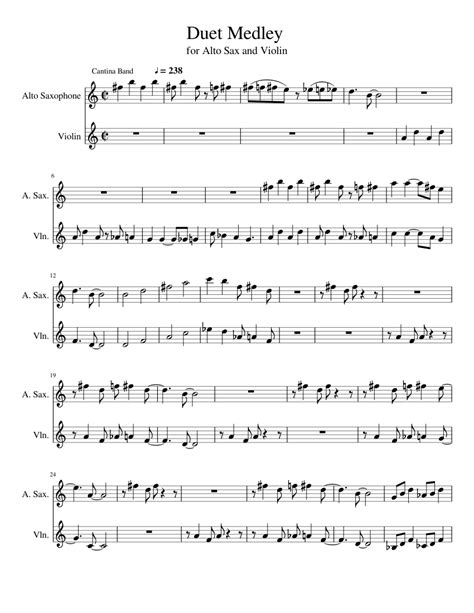 Duet Medley Sheet Music For Violin Saxophone Alto Mixed Duet