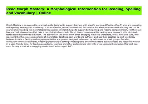 Ppt Read Morph Mastery A Morphological Intervention For Reading