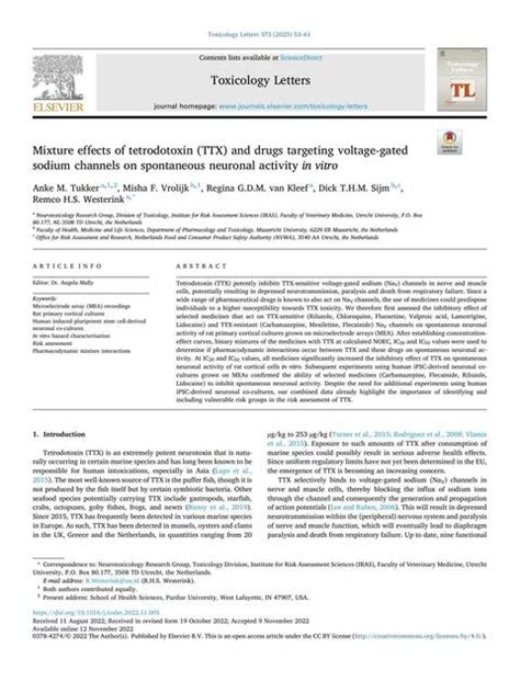 Mixture Effects Of Tetrodotoxin TTX And Drugs Targ ZINNIA MAYRUT