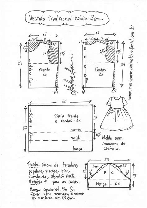 Vestido básico tradicional DIY marlene mukai molde infantil