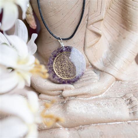 Pendentif Orgonite Am Thyste Fleur De La Vie Rond Zenvol Vente En