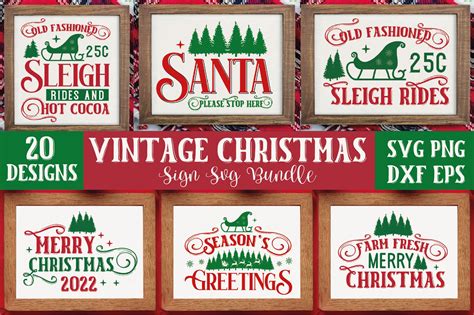 Vintage Christmas Sign Svg Bundle Graphic By Craftiedesigns · Creative