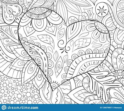 Adult Coloring Bookpage A Valentine`s Day Theme Image For Relaxing