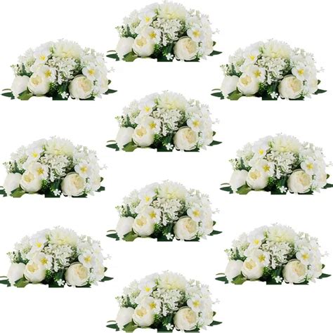 Blosmon Wedding Artificial Flowers for Centerpieces Set of 10 White ...