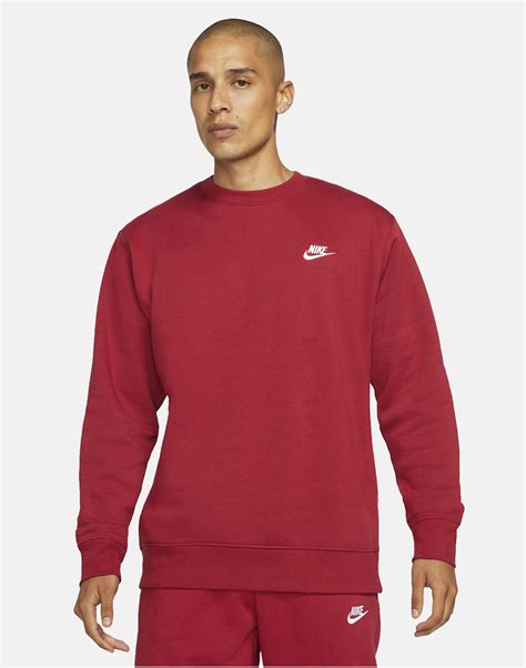 Nike Mens Club Fleece Crew Neck Sweatshirt Red Life Style Sports Ie