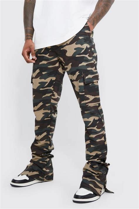 Mens Elastic Waist Slim Stacked Split Hem Cargo Boohoo Uk