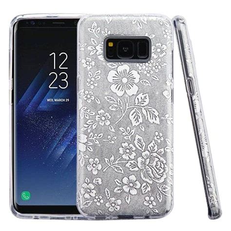 Asmyna Flowers Embossed Full Glitter Hybrid Hard Plastic Tpu Case