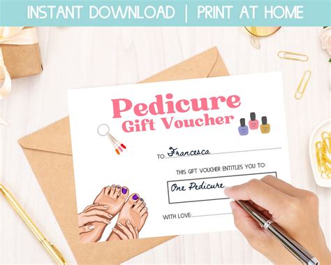 Pedicure Gift Voucher Nail Salon Gift Card Printable Gift Etsy Uk