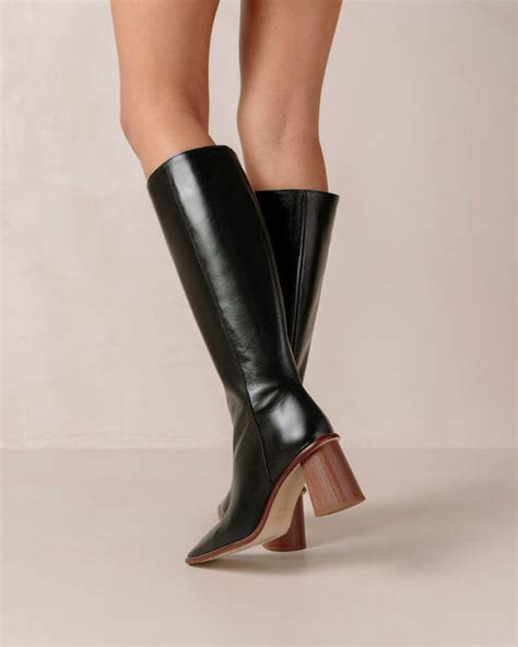 Alohas East Black Leather Knee High Boots Blond Genius