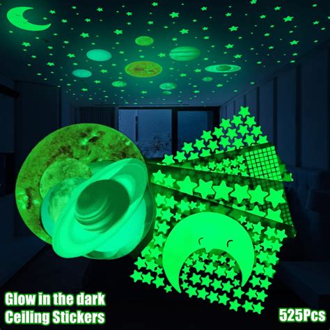 525Pcs Glow In The Dark Wall Stickers Ceiling Solar System Galaxy Stars ...