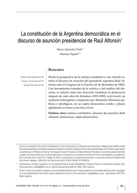 Pdf La Constitución De La Argentina Democrática En El Discurso De