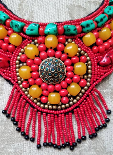 Tibetan Beaded Bib Collar Necklace Statement Necklace Red Etsy