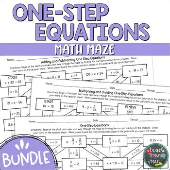 One Step Equations Maze Bundle By Teach Travel Math TPT