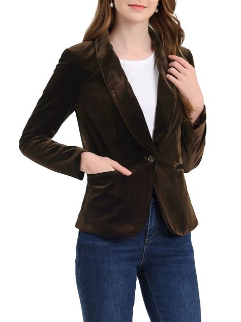 Allegra K Womens Velvet Blazer With Shawl Collar Long Sleeve One Button Closure For Work