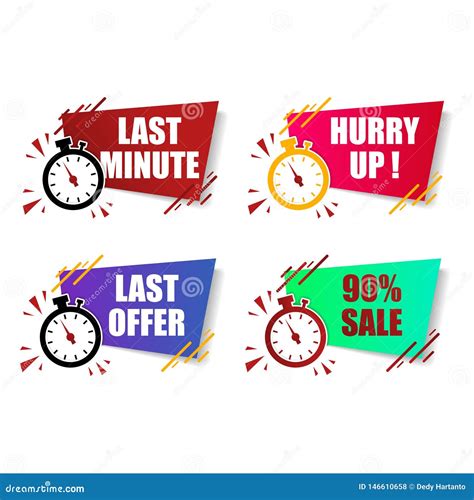 Flat Modern Colorful Last Minute Offer Hurry Up Sale Button Sign And