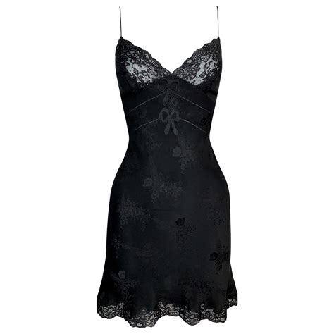 F W 1998 Christian Dior By John Galliano Black Lace Bows Mini Slip