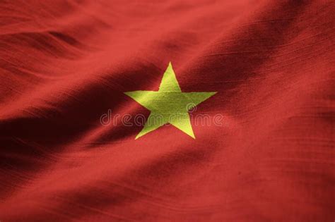 Closeup Of Ruffled Vietnam Flag Vietnam Flag Blowing In Wind Stock