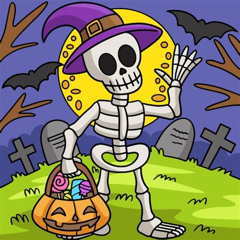 Squelette Halloween Color Dessin Anim Illustration Vecteur Premium