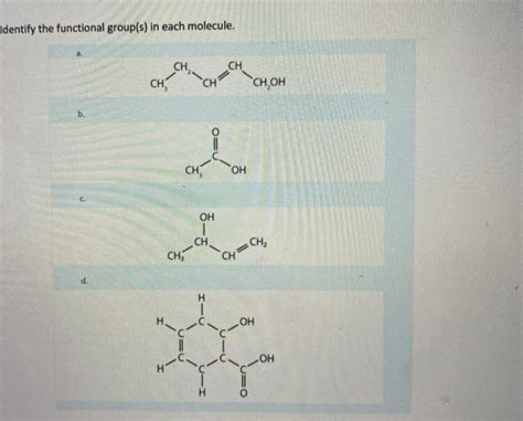 Solved Identify The Functional Group S In Each Molecule Chegg