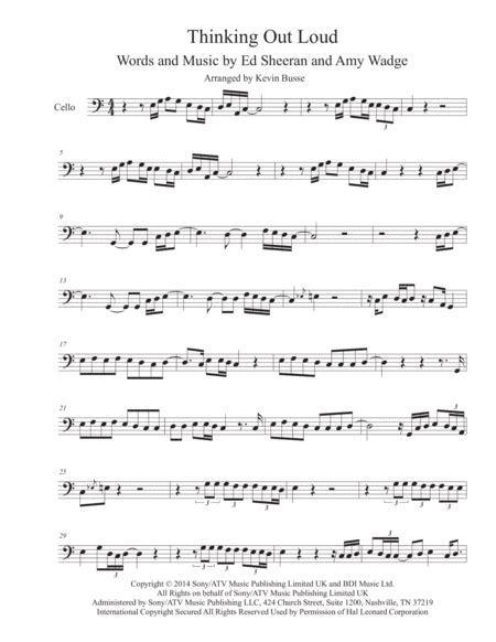 Thinking Out Loud By Ed Sheeran Amy Wadge Cello Solo Digital Sheet