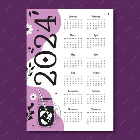 Plantilla De Calendario 2024 Plana En Color Morado Y Negro Vector Gratis