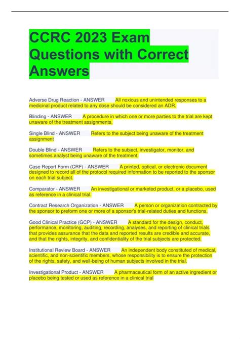 Ccrc Exam Questions With Correct Answers Ccrc Stuvia Us