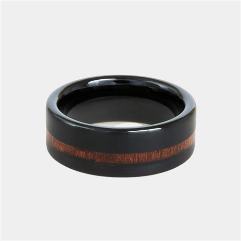 Men's Tungsten Wedding Band With Offset Koa Wood Inlay | Home Try-On ...