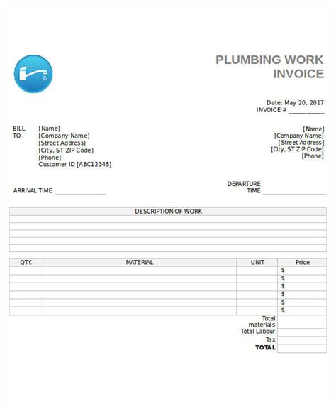 Free Printable Plumbing Invoice Web A Printable Invoice For Use By A Plumber Or Plumbing Firm ...