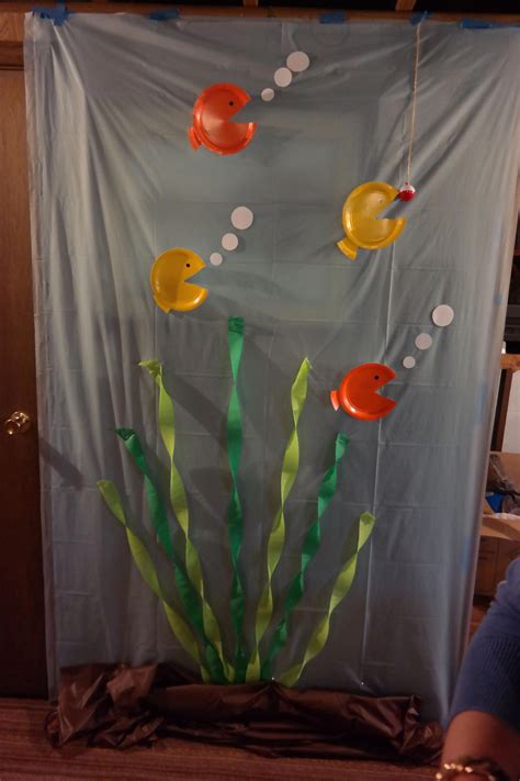 Fishing Theme Decor Baby Shower Photo Backdrop Using Cheap Plastic