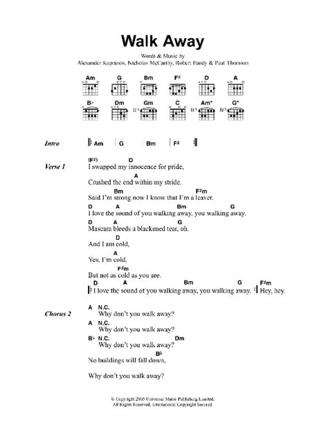 Walk Away by Franz Ferdinand - Guitar Chords/Lyrics - Guitar Instructor