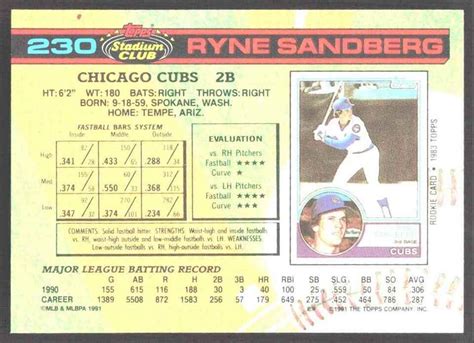 1991 Stadium Club Ryne Sandberg Chicago Cubs 230 EBay