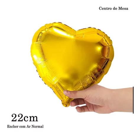 Kit 10 Balão Metalizado Coração 22cm Dourado 9 Polegada Fest MercadoLivre