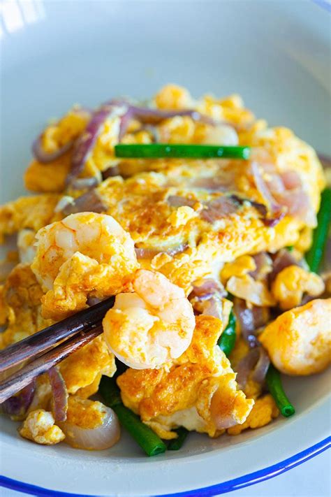 Shrimp Omelette - Chinese Shrimp Omelet - Rasa Malaysia