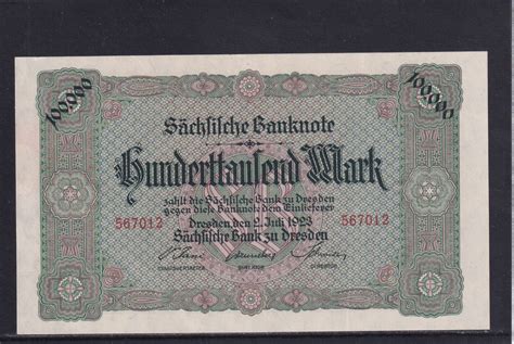 Deutsches Reich Sachsen 100000 Mark 1923 Sächsische Bank Dresden