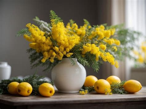 Premium Photo Photoreal Beauty A Bouquet Of Mimosa Flowers In A White