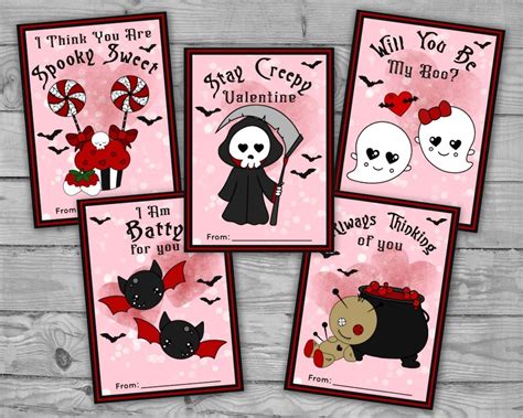 Printable Spooky Valentines Day Cards Kawaii Goth Etsy Gift Tags