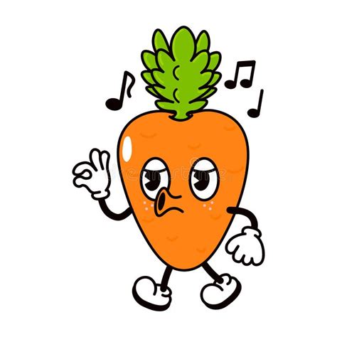 Cute Funny Carrot Walking Singing Character Vector Hand Drawn