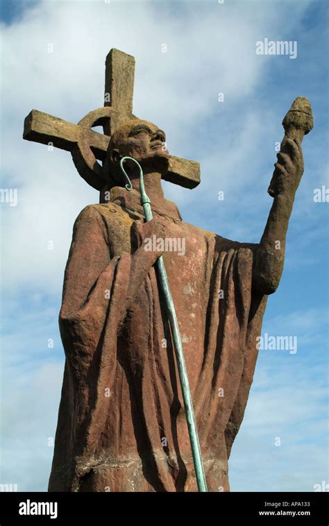 Statue Of St Aidan Lindisfarne Northumberland England Uk Stock
