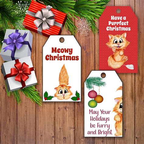 Printable Christmas Cat Gift Tags Digital Christmas Gift Tags Cat