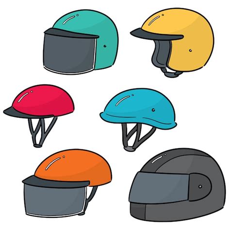 Vector Conjunto De Capacete De Motocicleta Vetor Premium