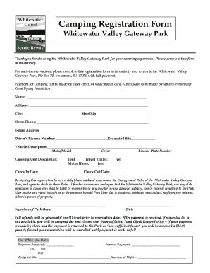 Fillable Online Whitewatercanalscenicbyway Camping Registration Form