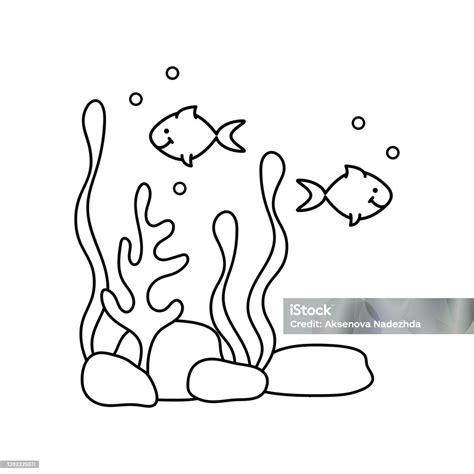 Dua Ikan Rumput Laut Dan Batu Makhluk Laut Karakter Yang Lucu Buku