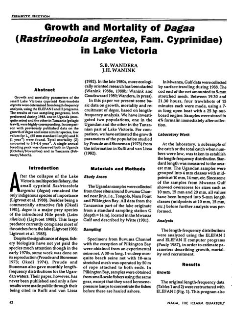 Pdf Growth And Mortality Of Dagaa Rastrineobola Argentea Fam