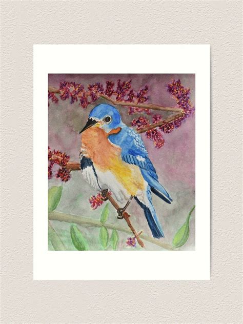 Eastern Bluebird Vertical Watercolor Painting Art Print By 1Lbrody1