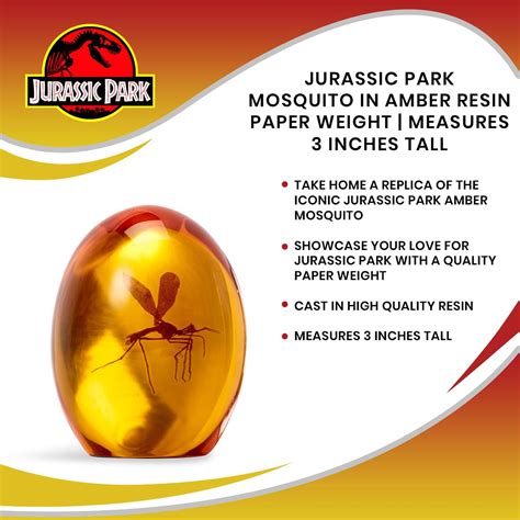 Jurassic Park Mosquito In Amber Resin Paper Weight Measures 3 Inches Tall