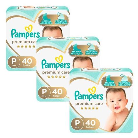 Kit 3X Fralda Pampers Premium Care Pacote Mega Tamanho P 40 Fraldas