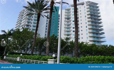 Modernos Edificios De Apartamentos Con Palmeras Y Vistas Al Miami Desde