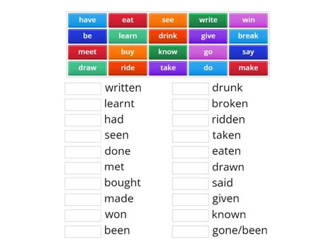 Irregular Verbs Past Participles Match Up